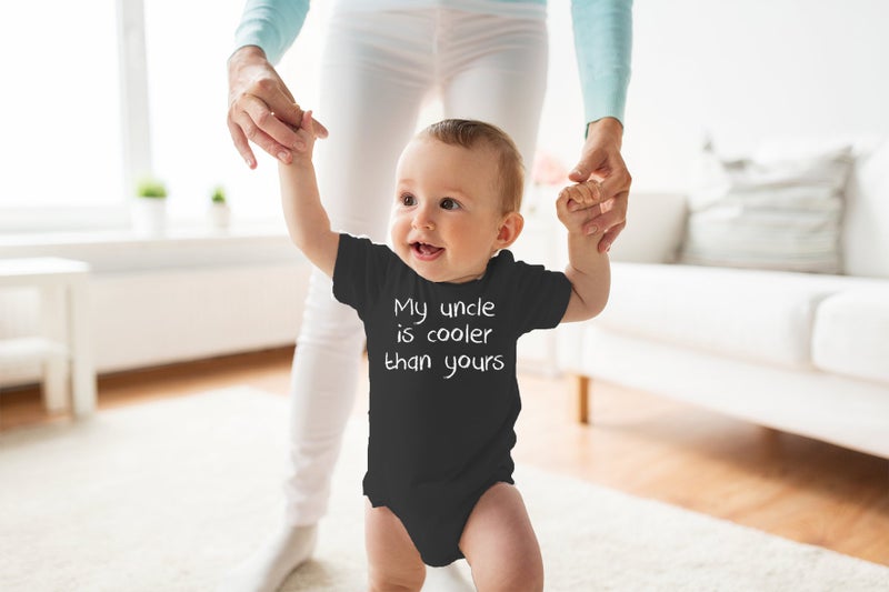 Funnwear My Uncle is Cooler Than Yours - Funny Baby Essentials Bodysuit - Newborn Clothes Baby Romper (6 Months  Black) - Image 2